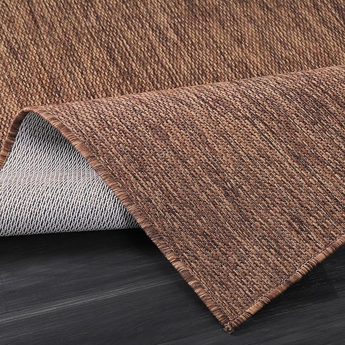 Beverly Rug Indoor Outdoor Rug 5x7, Washable Outside Carpet for Patio, Deck, Porch, Solid Modern Area Rug, Water Resistant, Gold Brown