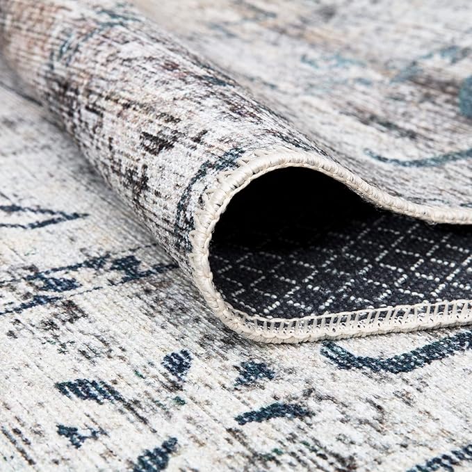 Bloom Rugs Washable Non-Slip 8' x 10' Rug - Teal/Beige Traditional Area Rug for Living Room, Bedroom, Dining Room, and Kitchen - Exact Size: 8' x 10'