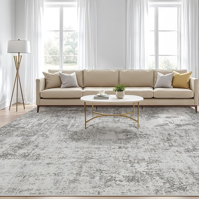 8x10 Area Rugs Living Room: Washable Large Abstract Neutral Modern Soft Rugs Stain Resistant Indoor Floor Non-Slip Accent Carpet for Bedroom Nursery Playroom Office Dining Room Home Decor- Greige