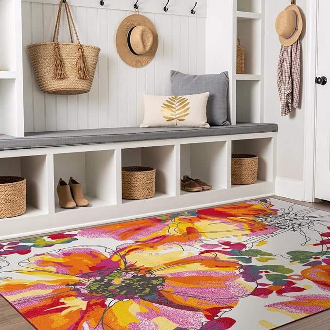 Rugshop Multi Bright Flowers Non Slip Non-Shedding Area Rug for Living Room, Dining Room and Bedroom, 6'6" x 9'