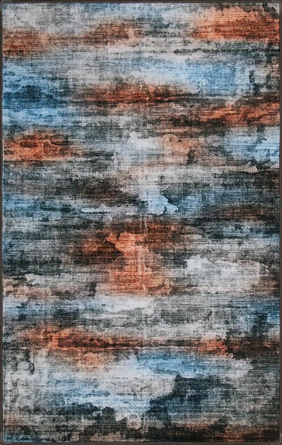WILLSUN Washable Area Rugs, 6x9 Non-Slip Boho Large Area Rugs for Living Room, Bedroom, Machine Washable Vintage Rug, Indoor Floral Print Carpet for Home Decor, Kid & Pet Friendly Mat