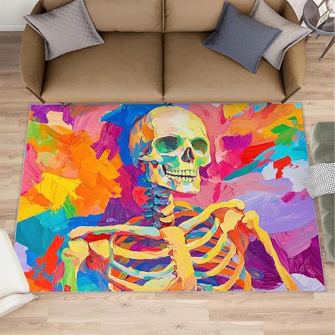 5x7 Abstract Graffiti Rugs for Bedroom - Colorful Skeletons Print Rug, Pop Art Rug Non Slip Soft Rugs for Living Room Hardwood Floors Teen Room
