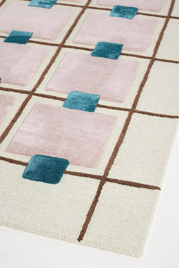 Greer Wool Area Rug - Chic Hand-Tufted Mauve, Blue, and Beige Design for Stylish Home Decor (7x7 Ft Square)