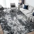 Washable Area Rugs Square 7ft Non-Slip Modern Abstract Soft for Living Room Entryway Bedroom Nursery, Print Pattern, Black Gray