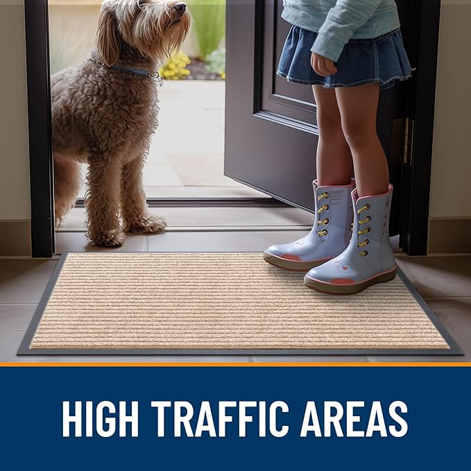 OLANLY Front Door Mat Indoor Outdoor Entrance, Waterproof Heavy Duty Doormat, Fade Resistant, Low Profile, Easy Clean Patio Porch Welcome Floor Mats for Entry, 33x21, Beige
