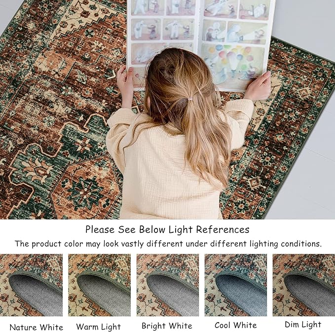 Moynesa Ultra-Thin Washable Round Rug - 5ft Entryway Round Rug Vintage Kitchen Mat, Non-Slip Non-Shedding Stain Resistant Bedroom Carpet for Indoor Living Dining Room Coffee Table Nursery