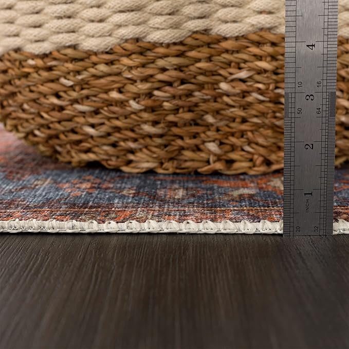 Bloom Rugs Washable 5' x 7' Rug - Terracotta/Blue Traditional Area Rug for Living Room, Bedroom, Dining Room, and Kitchen - Exact Size: 5' x 7'