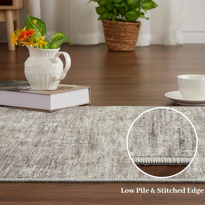 RUGSREAL 6x9 Large Bedroom Rug Soft Modern Area Rug for Living Room Non-Slip Stain Resistant Abstract Throw Floor Carpet Contemporary Solid Accent Carpet for Dining Room Office, Taupe