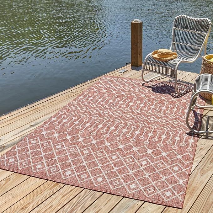 Unique Loom Outdoor Trellis Collection Area Rug - Tribal Trellis (2' x 3' 1" Rectangle Rust Red/Ivory)