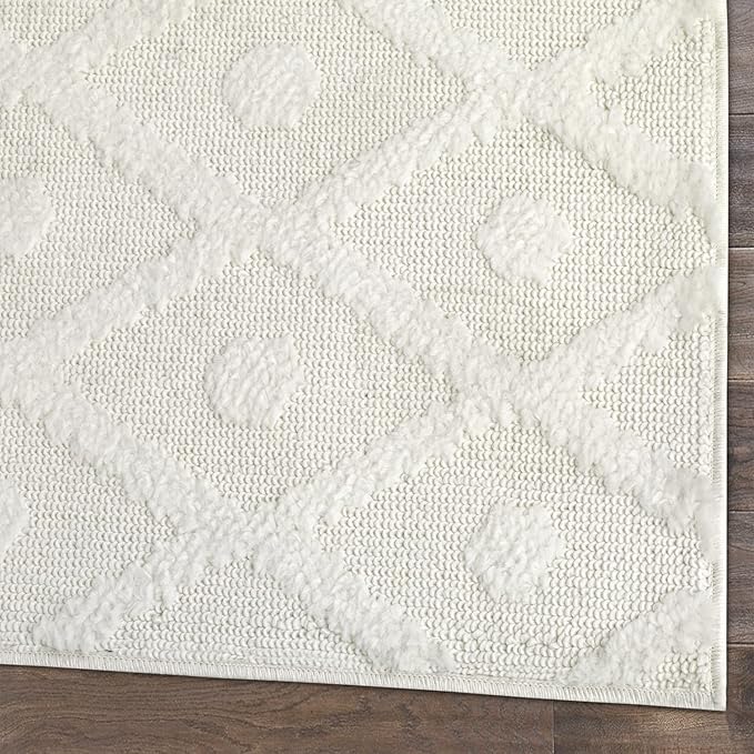 Antep Rugs Palafito 2x7 Geometric Shag Diamond High-Low Pile Textured Indoor Runner Rug (White, 2' x 7')
