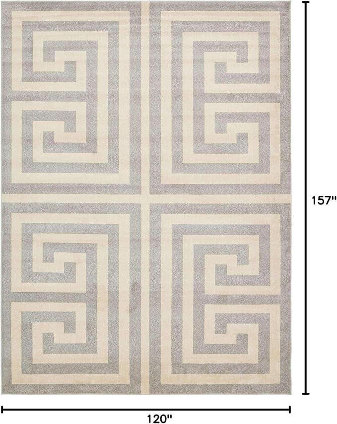 Unique Loom Athens Collection Classic Geometric Modern Border Design Area Rug (10' 0 x 13' 0 Rectangular, Gray/ Beige)