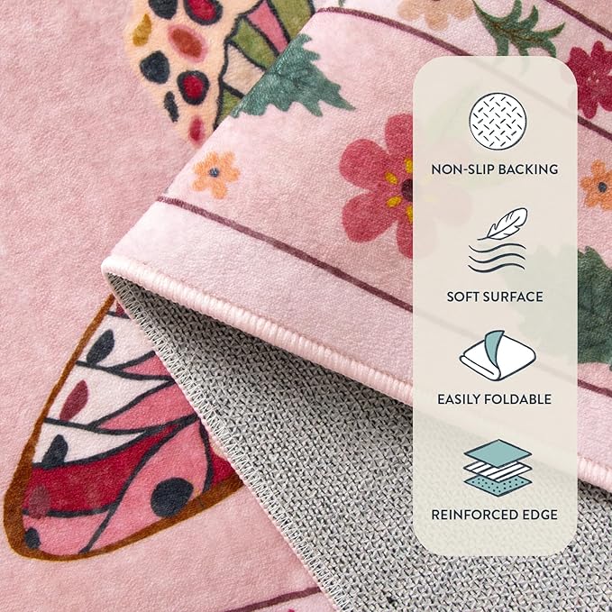 Lahome Insect Washable Rugs for Living Room, Soft 6x9 Rug for Bedroom Ultra-Thin Non Slip Pink Rug, Stain Resistant Easy Clean Large Carpet for Girls Dining Room Nursery Classroom(6'x9',Pink)