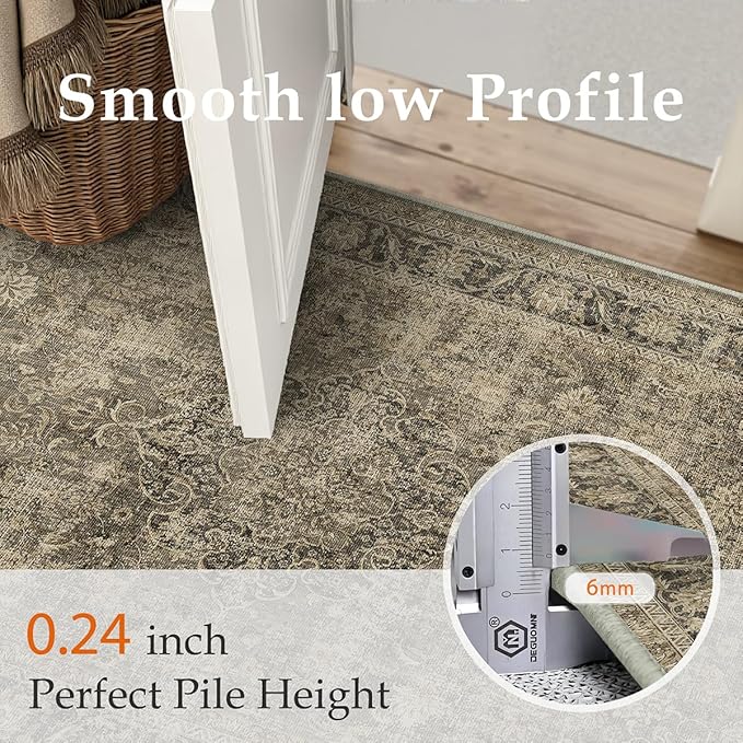 3x8 Washable Brown Runner Rug Vintage Hallway Kitchen Carpet Non-Slip Soft Low Pile Distressed Throw Rug for Bedroom Bathroom Laundry Living Room