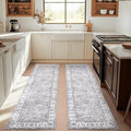 jinchan Fiora Runner Rug 3x10-2pcs Kitchen Washable Vintage Hallway Rug Floral Print Floor Cover Indoor Thin Retro Mat Accent for Bathroom Laundry Room Bedroom Office Farmhouse (Double, Grey)