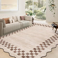 GarveeHome Scalloped Washable Rug 9x12 Area Rug for Living Room Modern Border Large Bedroom Throw Carpet with Rubber Backing Stain Resistant Boho Rug for Dining Room Home Decor Office, Beige