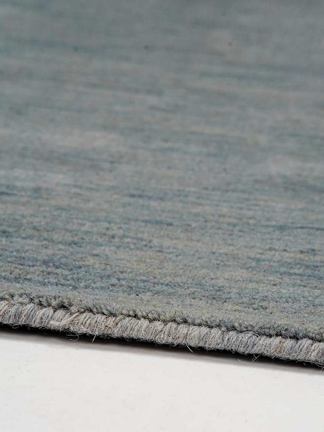 Hand Knotted Loom Wool ECO-Friendly Area Rugs - 6'x6', Square, Light Blue Color, Solid Plain Design, High Pile Handmade Anti Skid Area Rugs for Living Room, Bed Room (L00111)