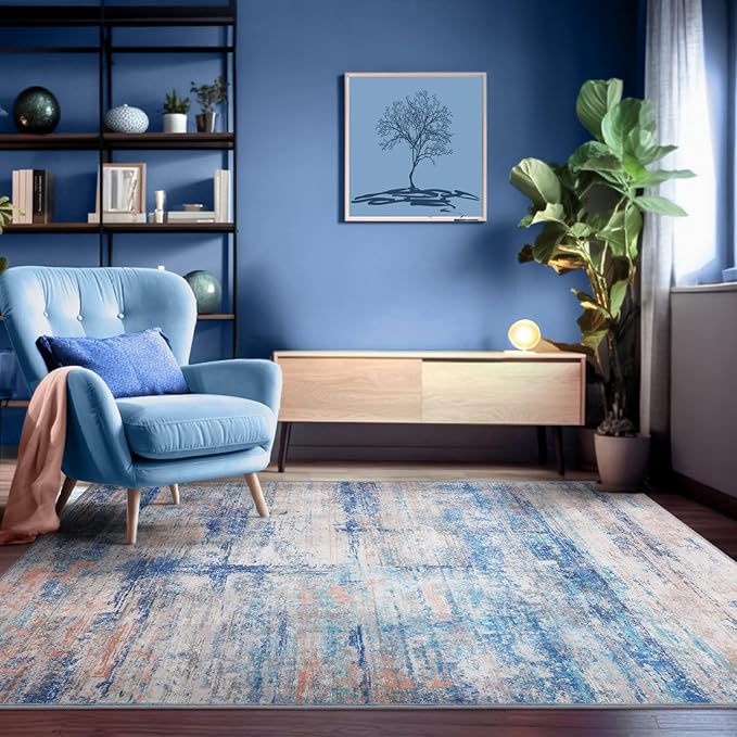 Abstract 3x5 Area Rug for Living Room Bedroom Entryway Blue
