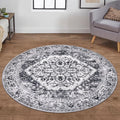 KOZYFLY Round Rug 5 Ft Rugs for Entryway Washable Circle Entrance Rug Non Slip Round Doormat Indoor Printed Faux Wool Round Front Door Mat Floor Carpet for Backdoor, Entryway, Bedroom, Grey
