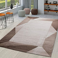 Paco Home Modern Area Rug Bordered with Geometric Pattern in Brown Beige with Contour Cut, Size: 2'8" x 4'11"