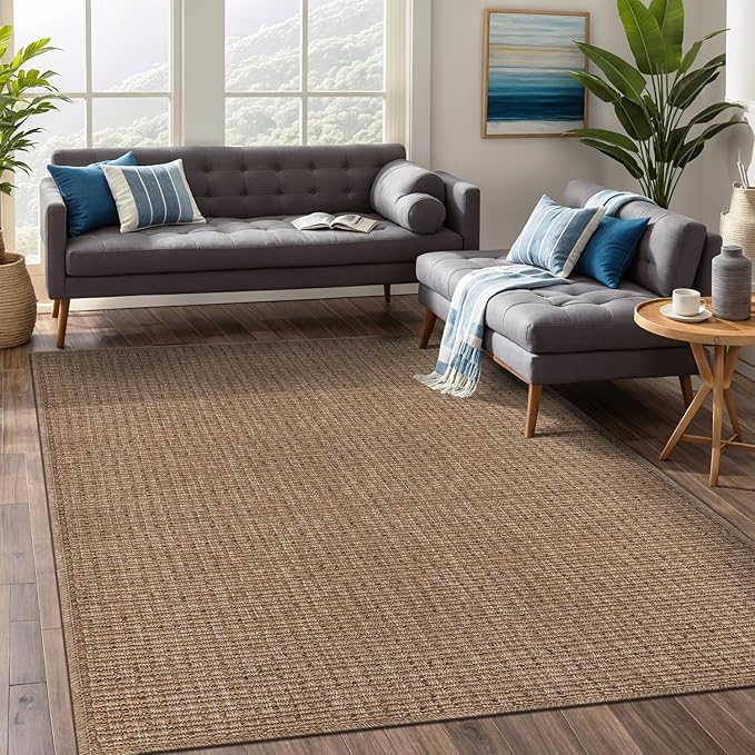 Beverly Rug Easy Jute Natural Rug 4x6 Solid Washable Durable Outdoor Indoor Area Rugs for Living Dining Room Patio Office Stain Resistant Non Shedding Casual Indoor Outside Carpet (4 x 6 Natural)