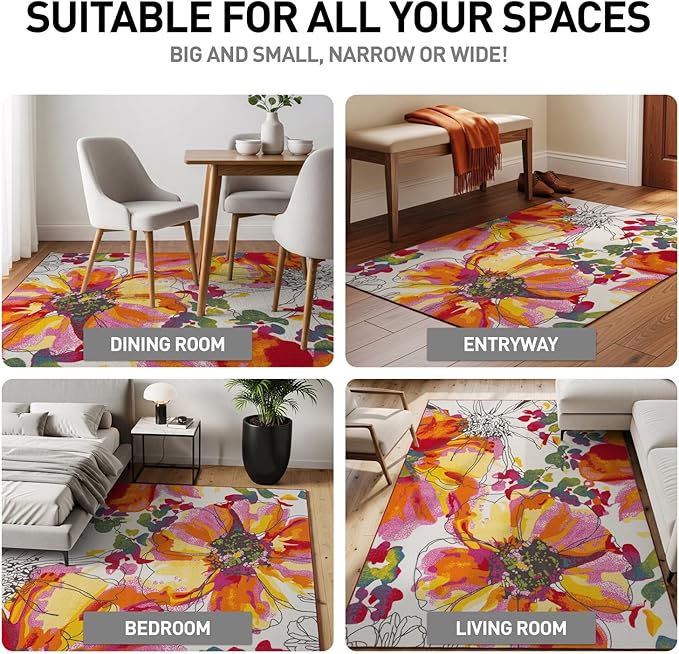 Rugshop Modern Bright Flowers Non-Slip (Non-Skid) Area Rug Runner 2' X 7' (22" X 84") Multi