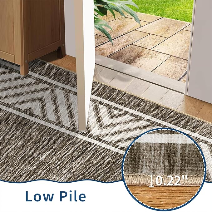GarveeHome Modern Rugs for Living Room 8x10 Large Bordered Floor Mats with Non-Slip Backing, Stain-Resistant Bedroom Carpet, Foldable Geometric Indoor Rug for Dining Room, Kitchen, Brown