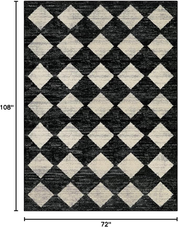 Lahome Machine Washable Area Rug 6x9, Soft Large Bedroom Rug Non Slip Living Room Rugs Dining Room Rugs for Under Table, Moroccan Trellis Printed Black and White Indoor Carpet for Den Dorm Playroom