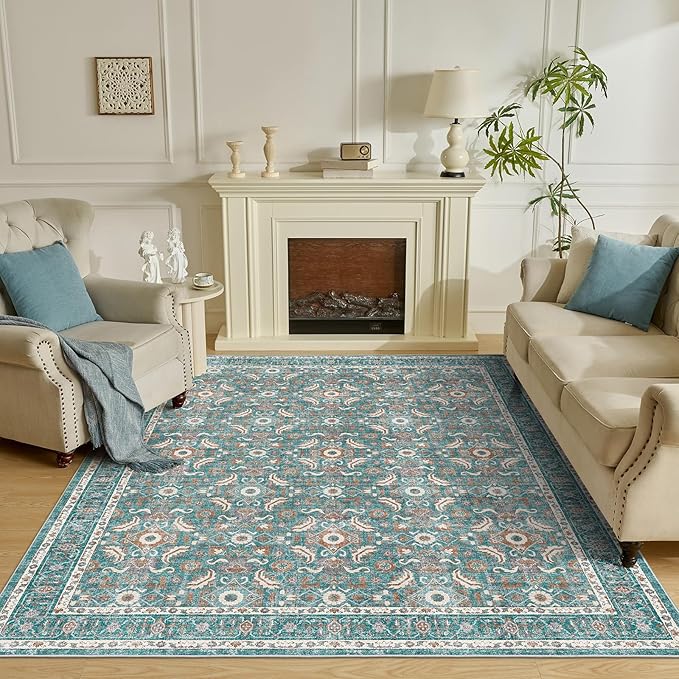 WITSHOCK Living Room Area Rugs 7x9: Soft Non-Slip Backing Washable Rugs Vintage Large Carpet for Bedroom Office Dining Room Kitchen Stain Resistant Home Decor Rug