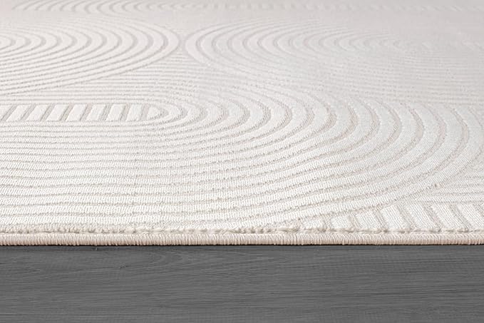 Beverly Rug Modern Geometric Area Rug 5x7 Low-High Pile Durable Soft Abstract Semi-Circles Indoor Rugs for Living Dining Room Office Stain Resistant Non Shedding Indoor Carpet Beige White 5 x 7