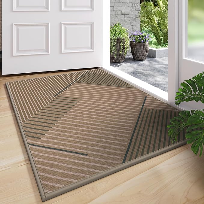 Front Door Mat 17''x30'', Non Slip Absorbent Muddy Dirt Resist Washable Low-Profile Indoor Doormat,Easy Clean Welcome Entryway Door Mats, Brown