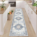 Enkor Runner Rug for Hallway, 2x10 Washable Soft Non Slip Floor Rugs for Kitchen, Modern Mat for Living Room Bedroom Entryway Blue & White