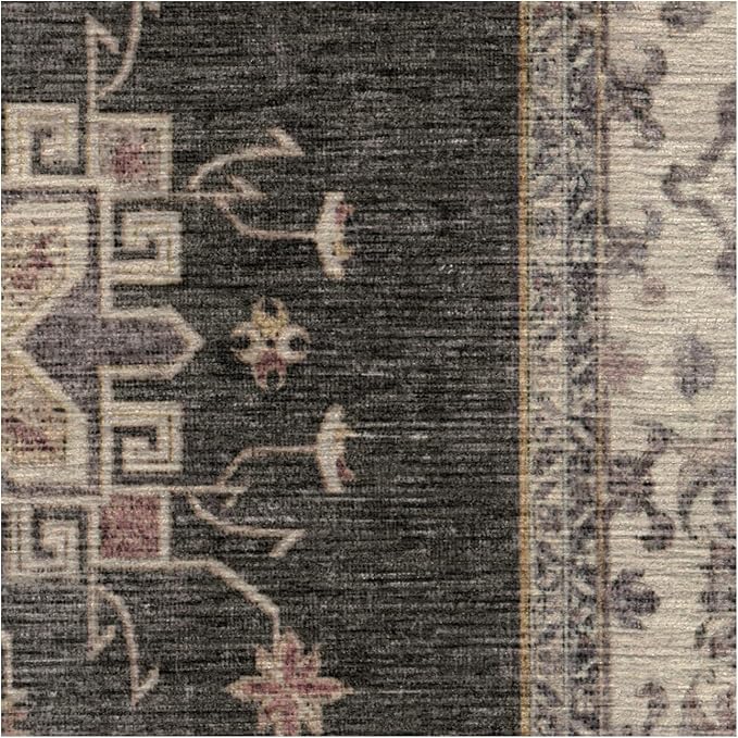 RUGGABLE Washable Vintage Area Rug – Verena Dark Wood 8 ft Round, Stain-Resistant, Non-Slip – Large Machine Washable Rugs for Living Room, Bedroom, Hallway, Entryway & Office–with Standard Pad