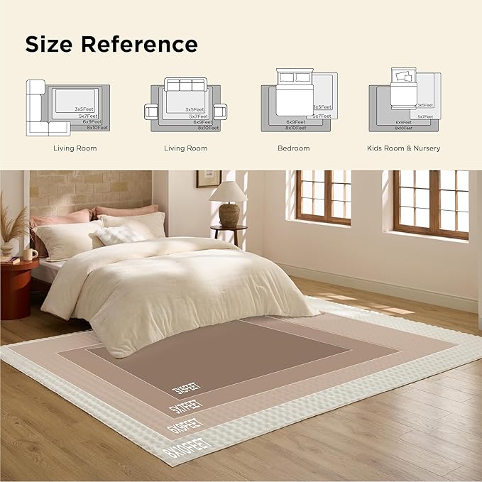 Bedsure 5x7 Fluffy Area Rugs for Living Room, Machine Washable Rugs, Non-Slip Backing, Non-Shedding, Pet Friendly Throw Rug for Bedroom Dining Room, Coconut White