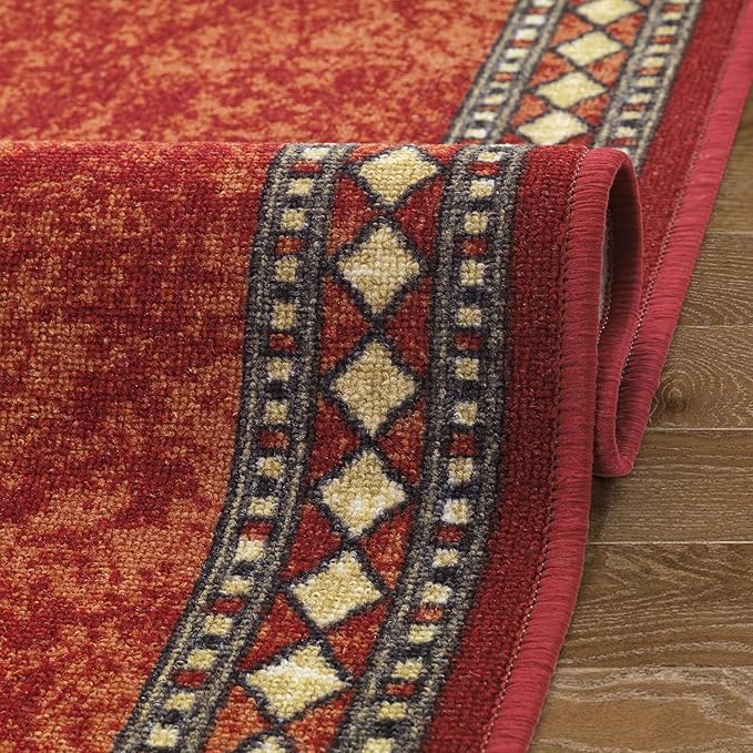 Antep Rugs Alfombras Modern Bordered 2x10 Non-Skid (Non-Slip) Low Profile Pile Rubber Backing Indoor Area Runner Rugs (Maroon Beige, 2' x 10')