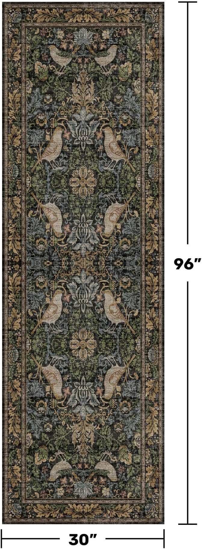 Vintage Runner Rugs for Hallways - 2'6"x8' Wide Kitchen Runners, Entryway Rug, with Flowers and Leaves, Washable Non Slip Low Pile