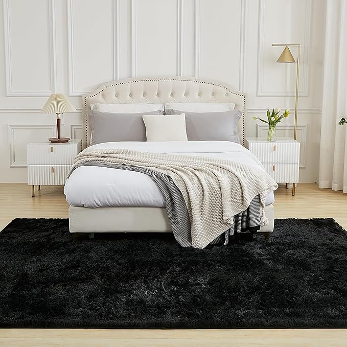 Andency Black Soft Area Rugs for Living Room Bedroom, 4x6 Fluffy Shaggy Bedside Rug, Non-Slip Large Shag Fuzzy Plush Carpets for Bedroom Kids Dorm Nursery Home Decor Aesthetic