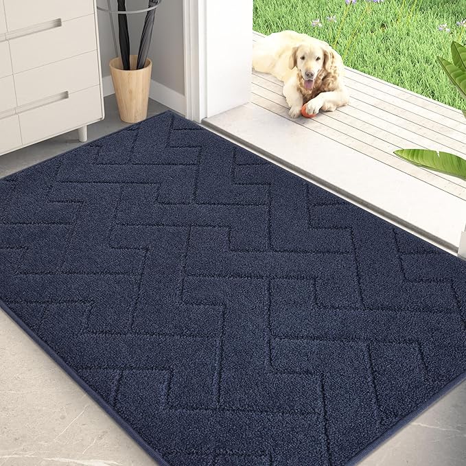 PURRUGS Dirt Trapping Door Mat 34" x 59", Non-Slip Machine Washable Entry Rug, Shoe Scraper, Dog Doormat, Super Absorbent Welcome Mat for Front & Back Door, Muddy Wet Shoes & Paws, Navy Blue