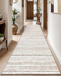 LUMI Washable Runner Rug, 3'x7' Non-Slip Hallway Mat, Low Profile Thin Long Carpeet for Laundry Kitchen Bedroom Office, White and Brown