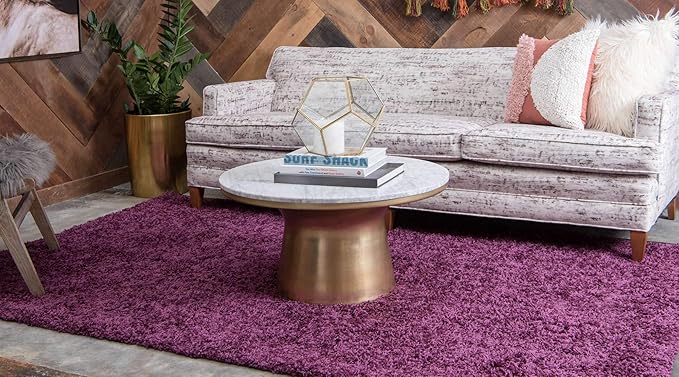 Unique Loom Solid Shag Collection Area Rug (10' x 13' Rectangle, Eggplant Purple)