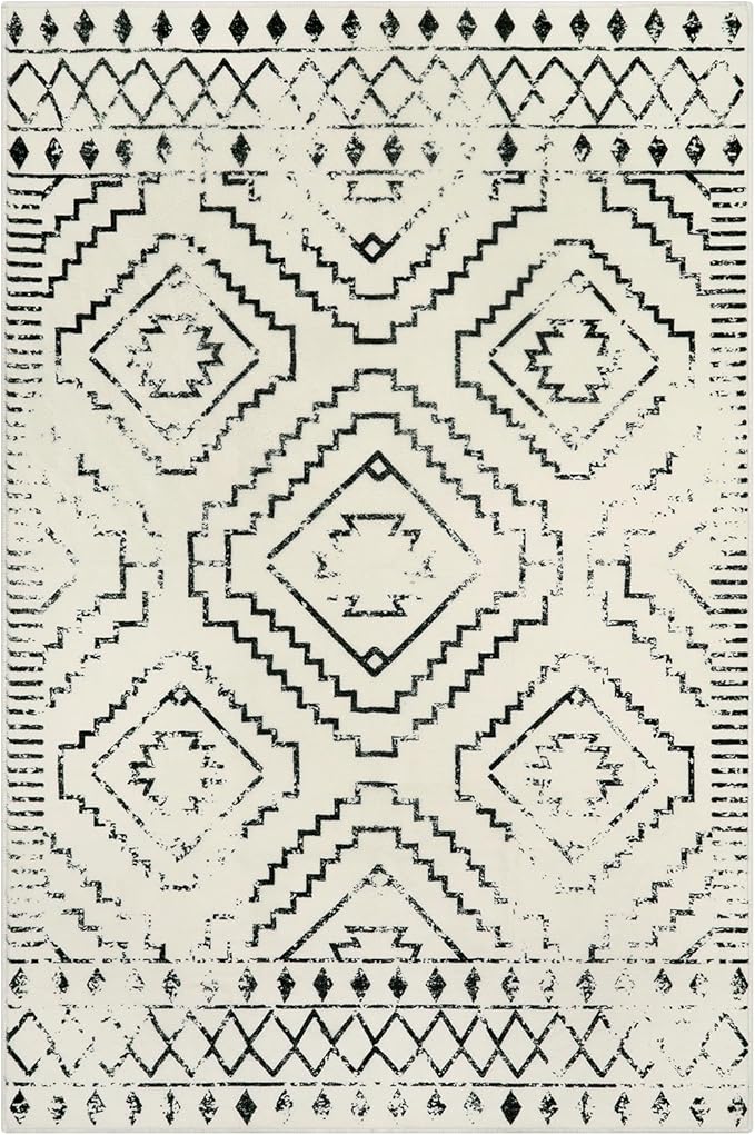 Wonnitar Moroccan 4x6 Area Rug, White Boho Rugs for Living Room, Washable Soft Large Rug for Bedroom,Non-Slip Geometric Throw Carpet, Low Pile Accent Mat for Nursery Bedside Dorm (Beige,4'x6')