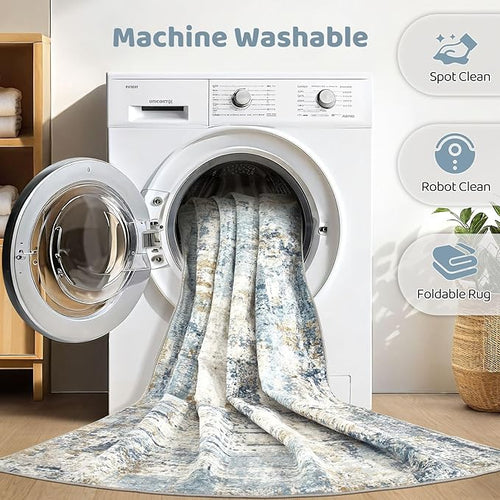 10x14 Area Rugs Living Room: Washable Large Abstract Modern Soft Rug Stain Resistant Indoor Floor Non Slip Accent Carpet for Bedroom Nursery Playroom Office Dining Room Dorm Home House- Light Blue