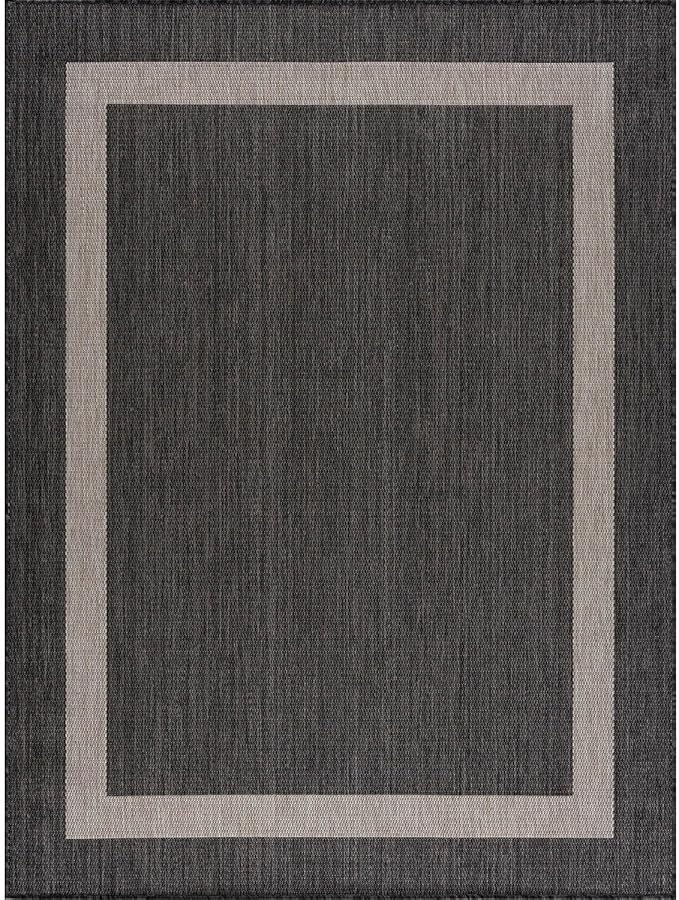 CAMILSON Outdoor Rug 9x12, Large Modern Outside Rugs for Patios Porches Waterproof Durable Washable Non-Shedding, Easy-to-Clean Indoor Outdoor Area Carpet (9 x 12, Bordered - Dark Gray/Light Gray)