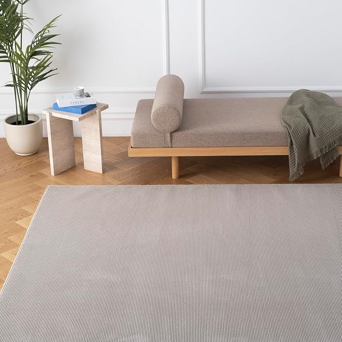 Revival Rugs Stripe 6'7"x9' Washable Area Rug for Living Room Bedroom - 100% Recycled Oeko-TEX Certified, Medium Pile, Taupe