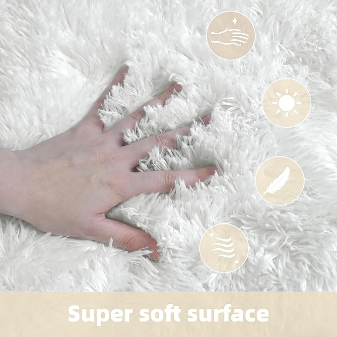 2x3 Solid Fluffy White Area Rug – Washable, Durable, Small Bedroom Rug, Non-Slip High Pile Shag Rugs for Living Room, Bedroom, Bedside, Dorms,Grils Rooms, Kids Room, Soft Indoor Floor Carpet