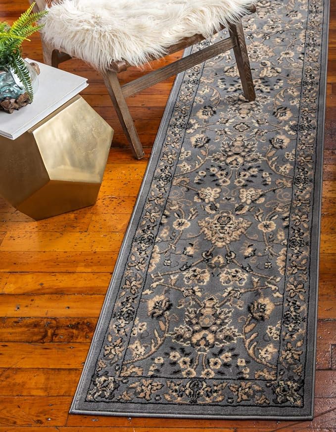 Unique Loom Sialk Hill Collection Area Rug - Washington (2' 7" x 10' Runner Gray/Black)