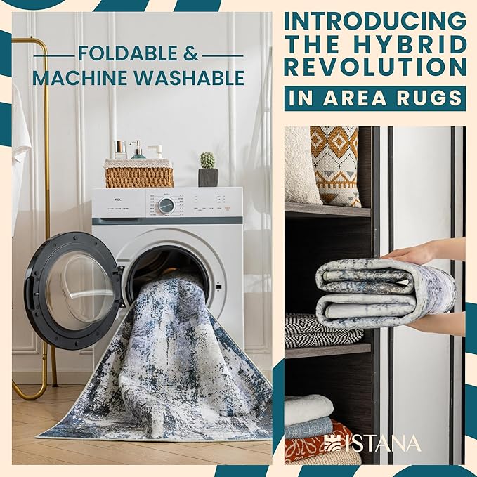 Istana Hallway Runner Rug 2x6 - Grey Navy Kitchen Rugs Non Slip Washable -Silk's Soft Touch Carpet Runner - Stylish Rug for Home