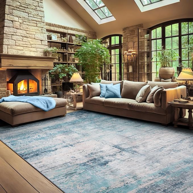 Abstract 8x10 Area Rug Washable Soft Large Non-Slip Carpet for Living Room Dining Room Home Office Bedroom - Abstract Teal/Grey