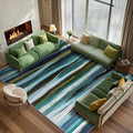 Abstract 8x10 Area Rug, Modern Stripe Teal Rugs for Living Room, Washable Soft Large Non-Slip Floor Carpet for Dining Room Office Bedroom Farmhouse Decor - Teal/Multi