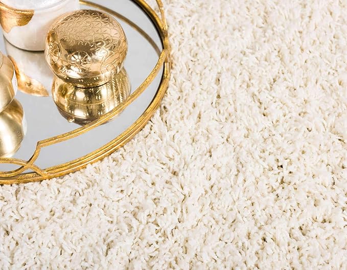 Unique Loom Solid Shag Collection Area Rug (10' x 13' 1" Rectangle, Pure Ivory)
