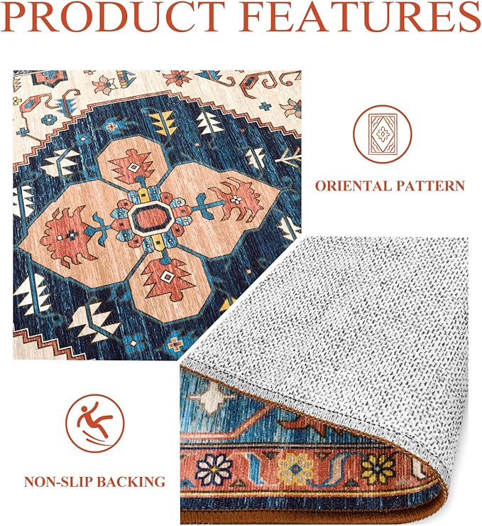 Lahome Boho Runner Rugs for Hallway - 2x4 Bathroom Area Rugs Non-Slip Small Throw Kitchen Rug Low-Pile Rugs for Entryway Laundry Room Rug Oriental Distressed Indoor Carpert Runner for Entrance BathRug